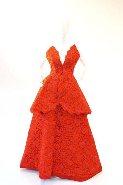 Nina Ricci Couture Red Corded Lace Evening Ensemble - MRS Couture Nina Ricci Couture Red Corded Lace Evening Ensemble - MRS Couture