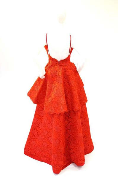Nina Ricci Couture Red Corded Lace Evening Ensemble - MRS Couture Nina Ricci Couture Red Corded Lace Evening Ensemble - MRS Couture