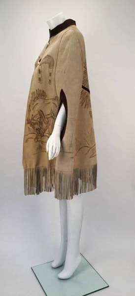 1970s Hand Drawn Suede Mexican Poncho - MRS Couture