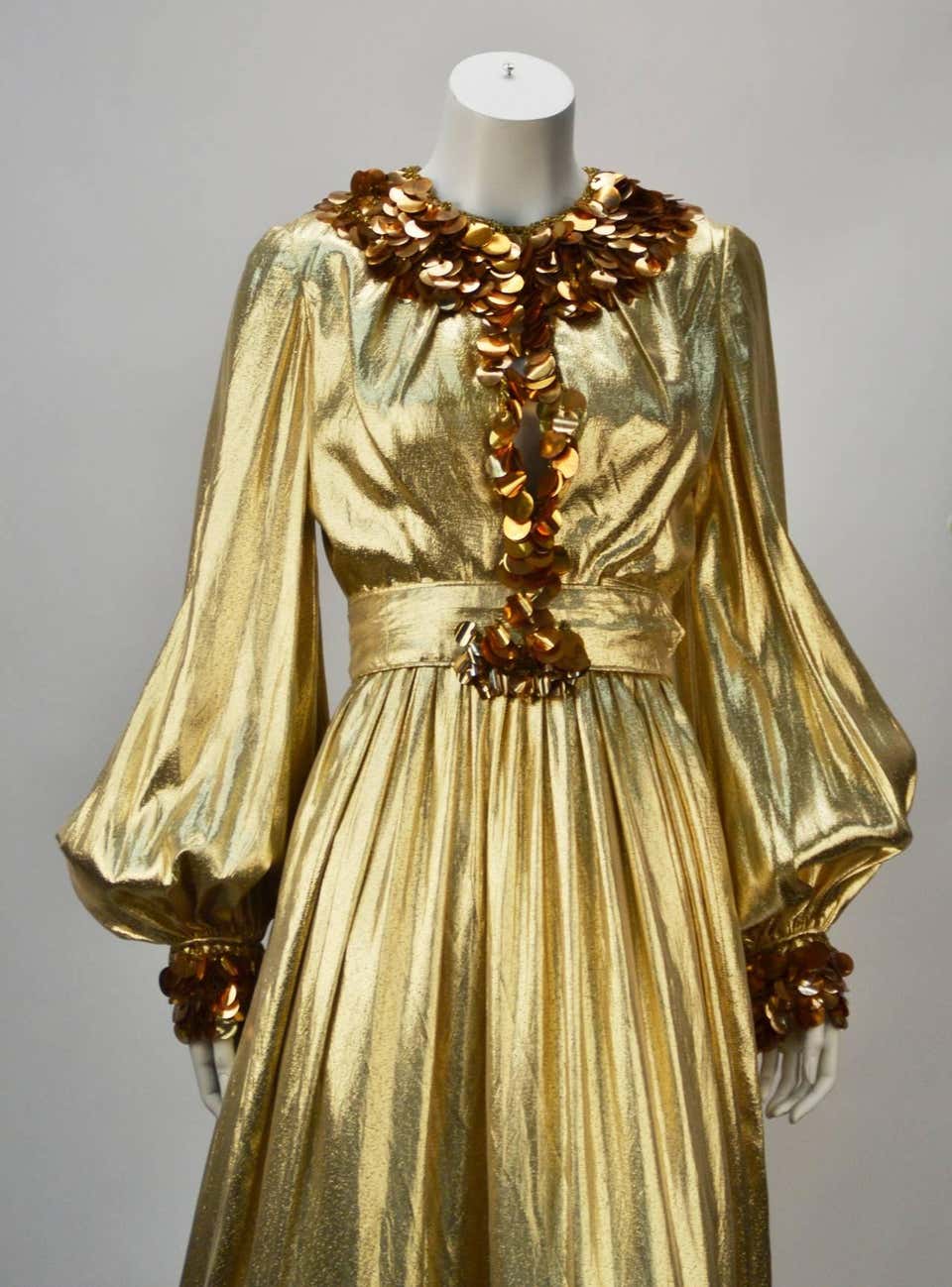 1960s Donald Brooks Gold Metallic Evening Dress with Sequin and Beaded - MRS Couture 1960s Donald Brooks Gold Metallic Evening Dress with Sequin and Beaded - MRS Couture