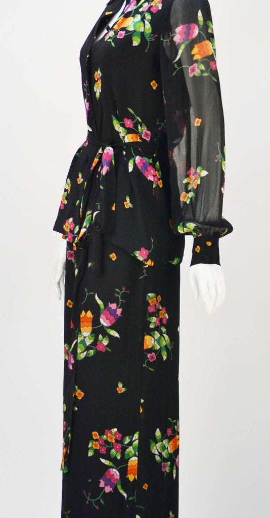 1970s Malcolm Starr Floral Print Blouse Pant Ensemble - MRS Couture