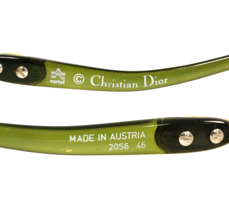 1980s Christian Dior Signature Apple Green Butterfly Sunglasses Model 2056