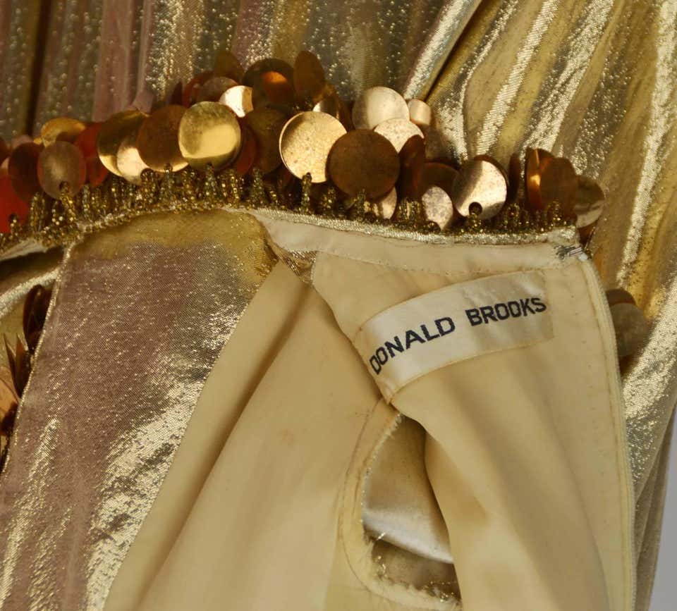 1960s Donald Brooks Gold Metallic Evening Dress with Sequin and Beaded - MRS Couture 1960s Donald Brooks Gold Metallic Evening Dress with Sequin and Beaded - MRS Couture
