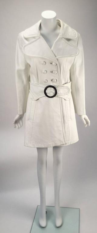 1960s Mod White Leather Trench Coat