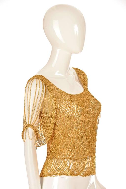 1970s Loris Azzaro Gold Beaded Knit Body Jewelry Sweater Blouse