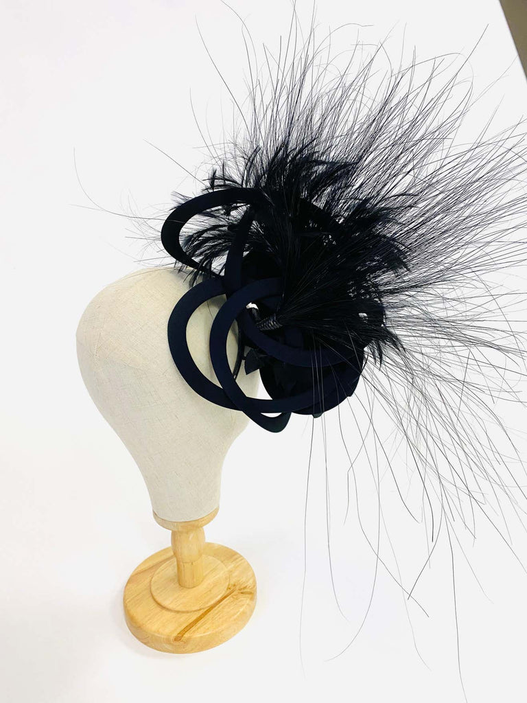 Philip Treacy Navy and Black Feather Sculptural Fascinator