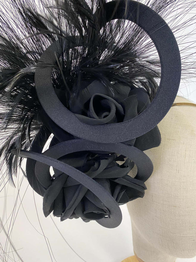 Philip Treacy Navy and Black Feather Sculptural Fascinator