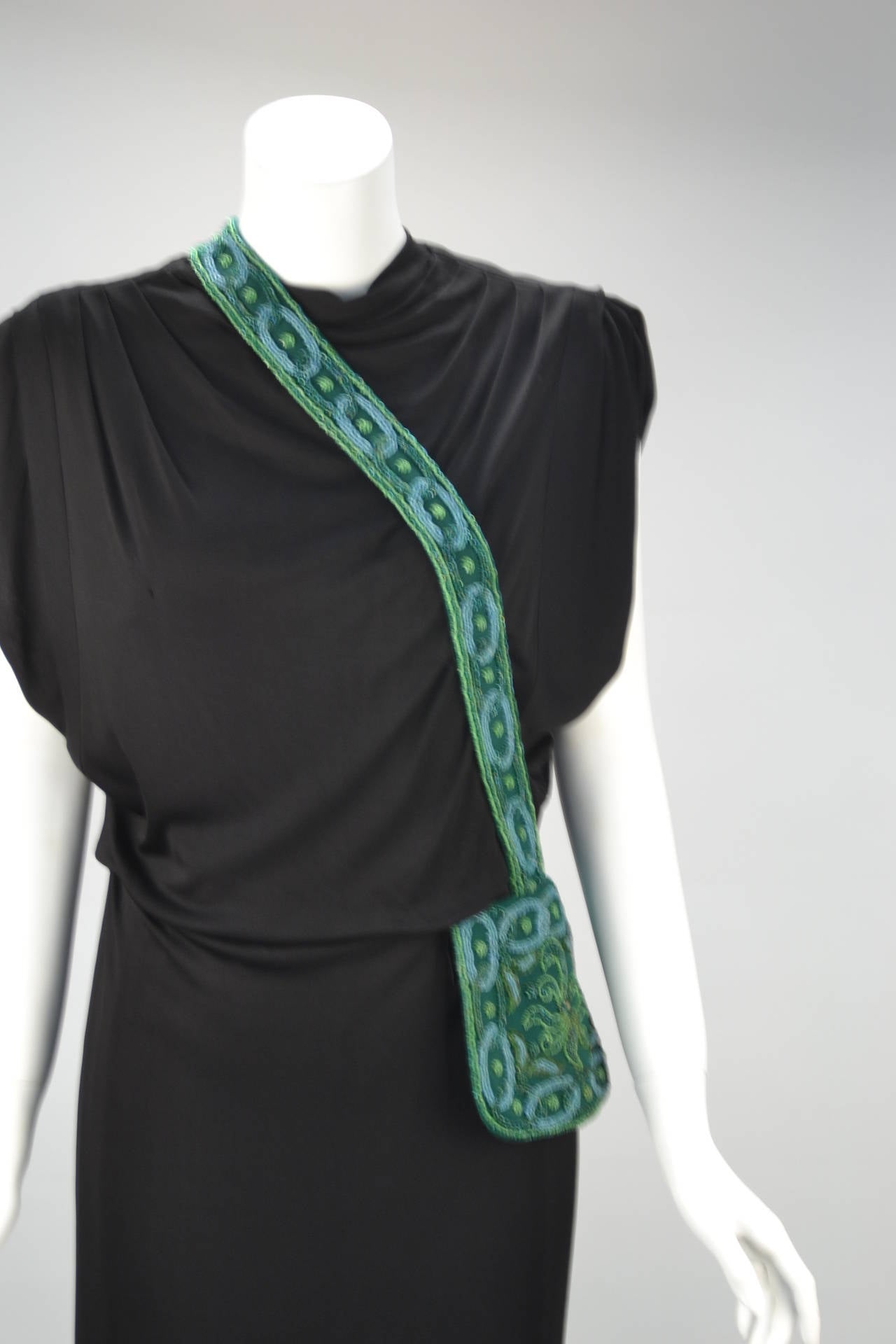 1940s Anita Modes Black Dress with Green Beaded and Appliqud Purse 1940s Anita Modes Black Dress with Green Beaded and Appliqud Purse
