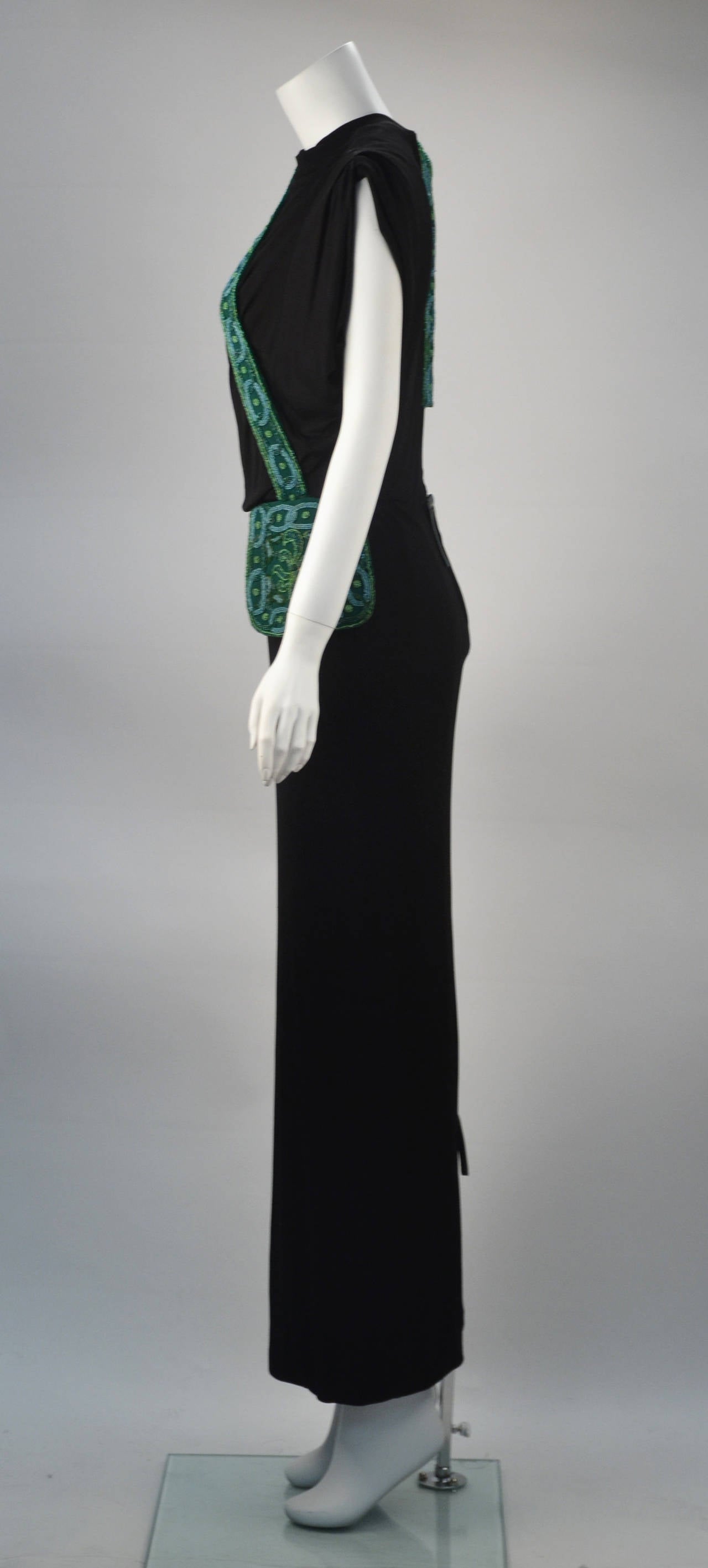 1940s Anita Modes Black Dress with Green Beaded and Appliqud Purse 1940s Anita Modes Black Dress with Green Beaded and Appliqud Purse