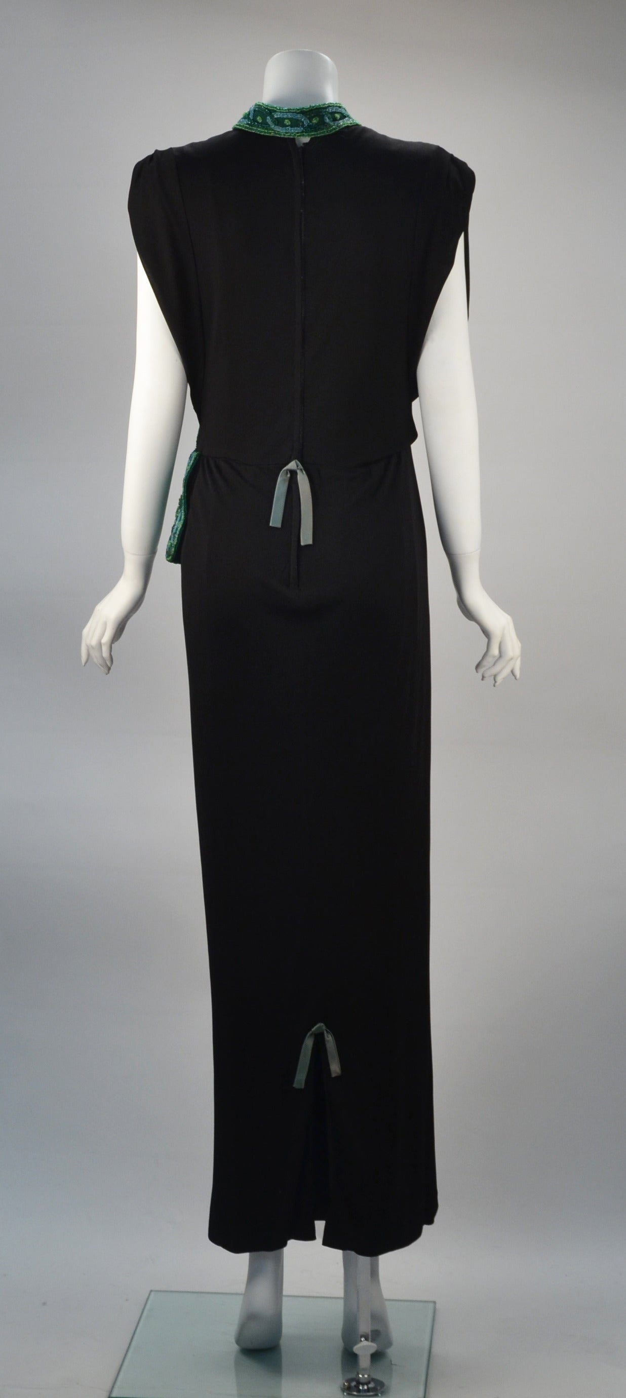 1940s Anita Modes Black Dress with Green Beaded and Appliqud Purse - MRS Couture 1940s Anita Modes Black Dress with Green Beaded and Appliqud Purse - MRS Couture